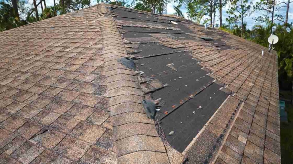 home with roof problems needing roof tune up service due to missing shingles