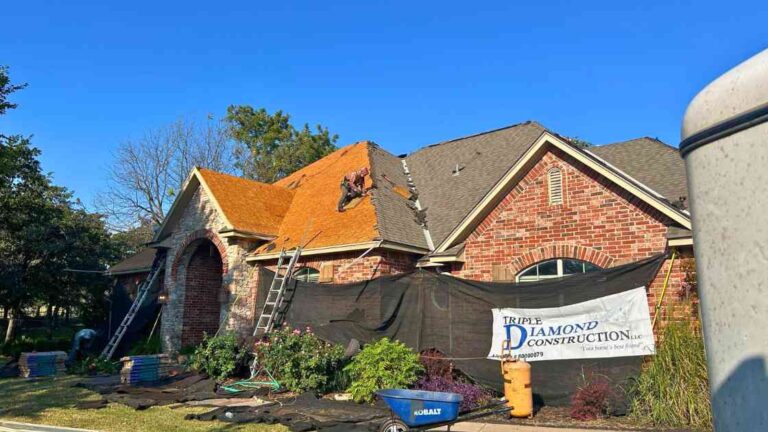 roofing contractor in front of home explaining how to avoid rising roof replacement costs in 2025