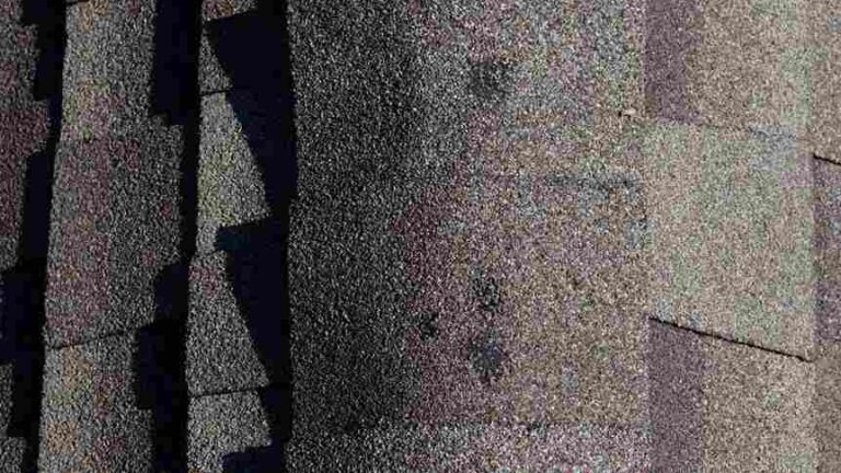 can hail damage a new roof - ariel angle showing three hail hits on ridge of new asphalt shingle roof in Oklahoma City