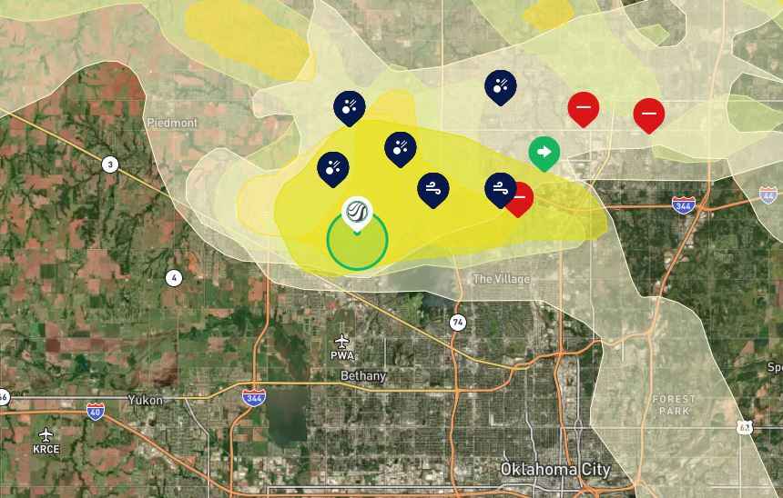 Hail storm paths in OKC for 2023 over homeowner's location