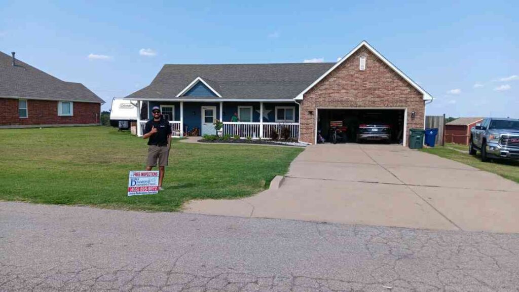 homeowner in Oklahoma CIty using roof inspection checklist to spot roof leak