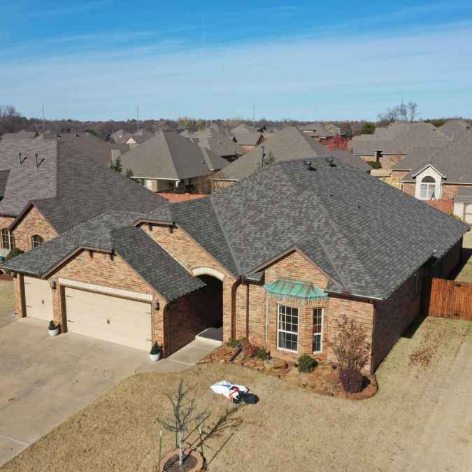 aerial view of roof replacement in Oklahoma City