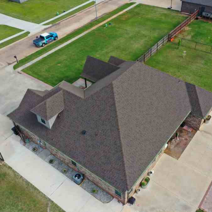 top view of roof in Shawnee after hail damage repairs were completed and roof was installed