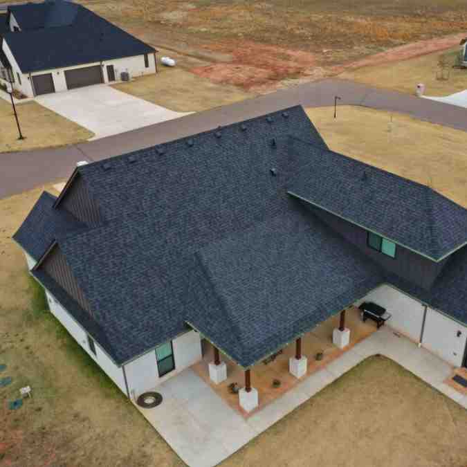 aerial photo of completed roof in Guthrie after hail storm