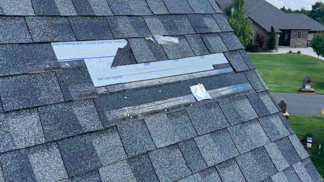 close up of roof damage after hail storm