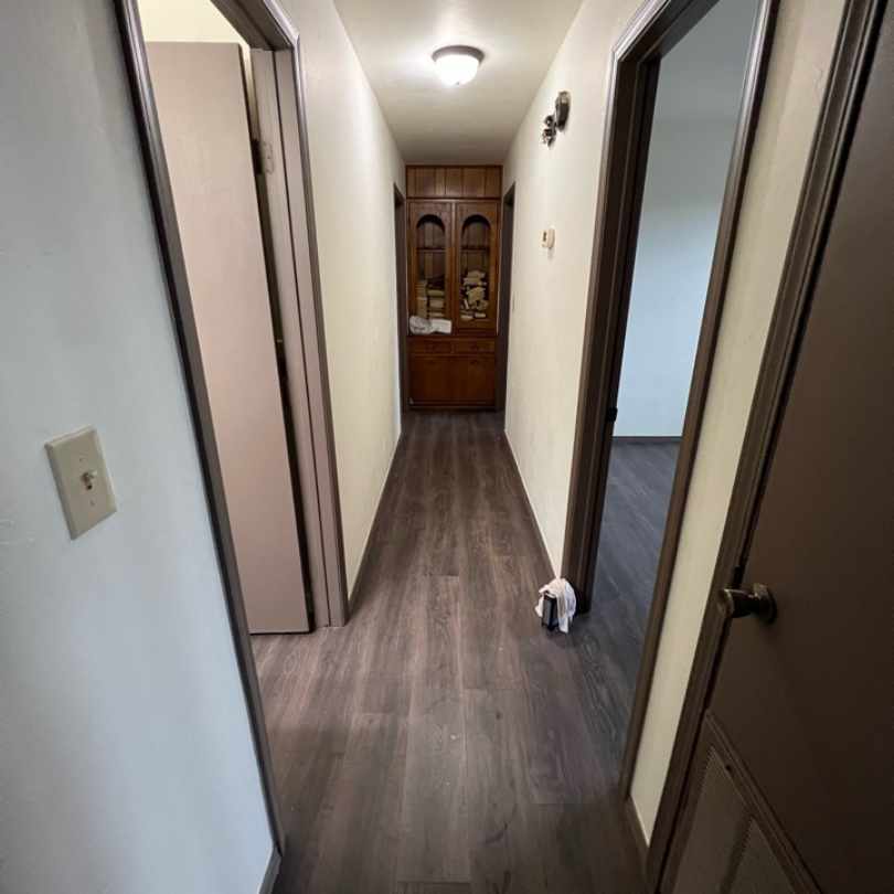 remodeled hallway after tornado damage repairs were completed by general contractor