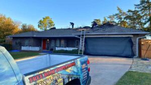 roofing company truck outside of home after homeowner searched for roofing company near me in Oklahoma City