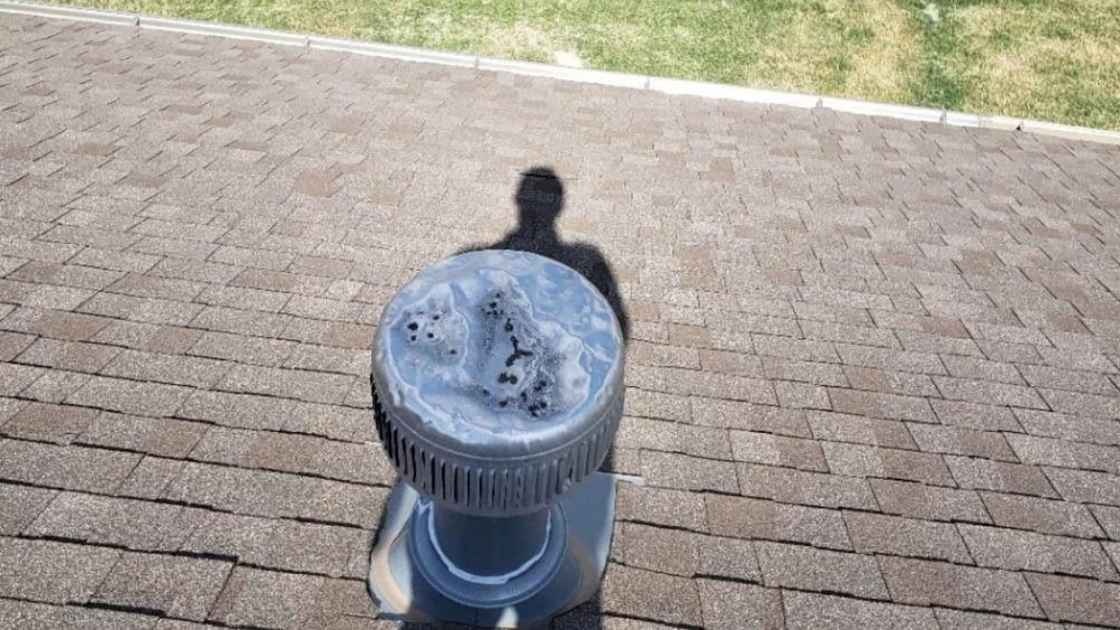 softball sized hail impact on roof vent