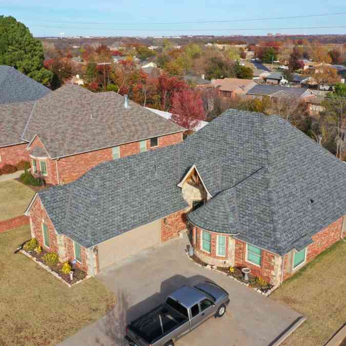 top view of roof installation from drone in Stillwater, OK